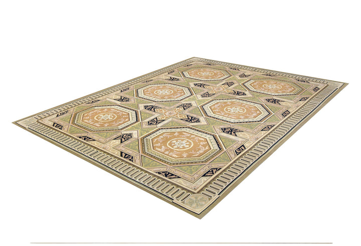 Savonnerie European Aubusson Gold & Sage Rug handmade area rug Shop Tapis 