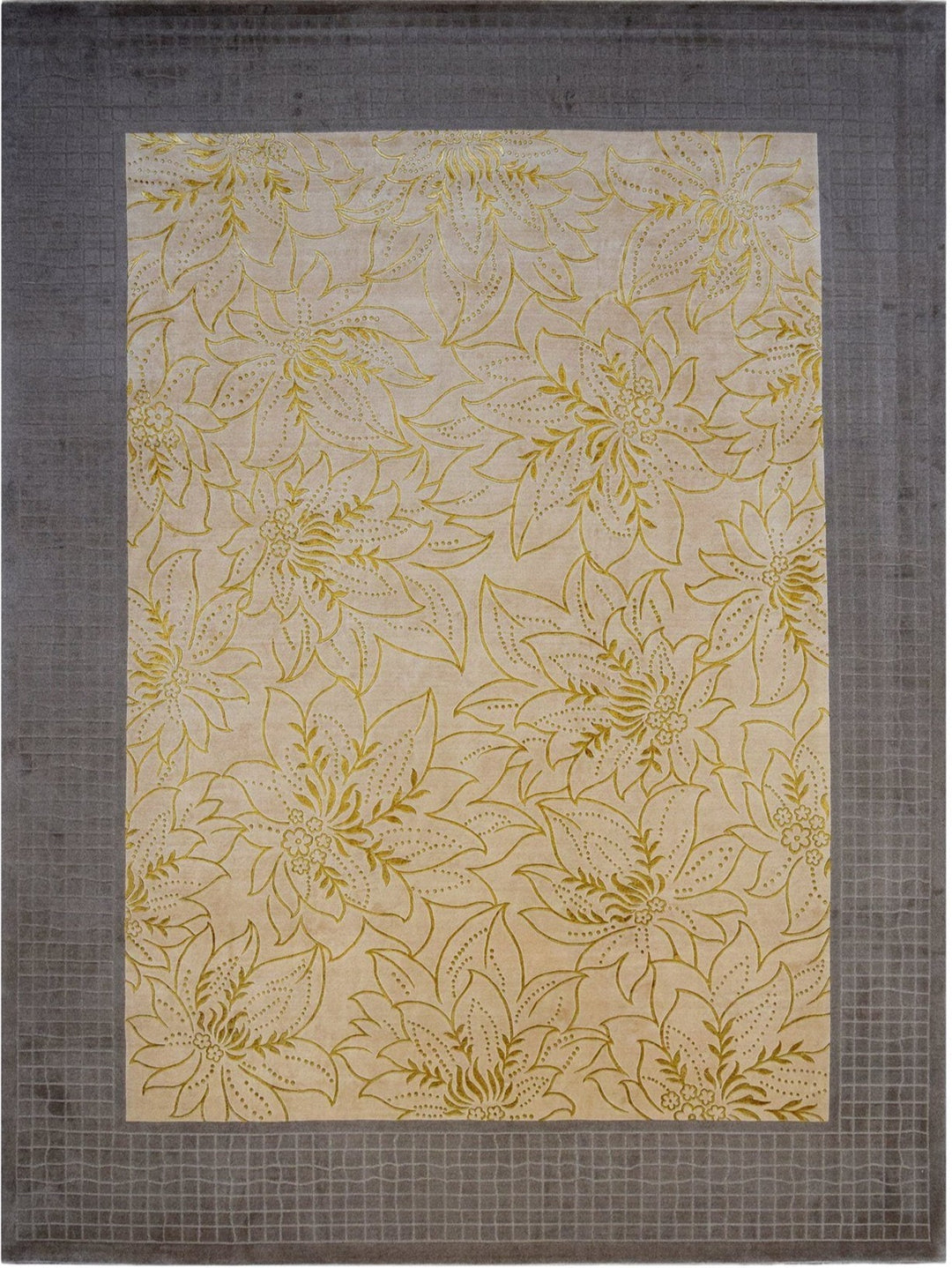 Tibetan Floral Wool Silk 150 Line Gold & Grey Rug (8.9 x 11.9) (14053) Shop Tapis 