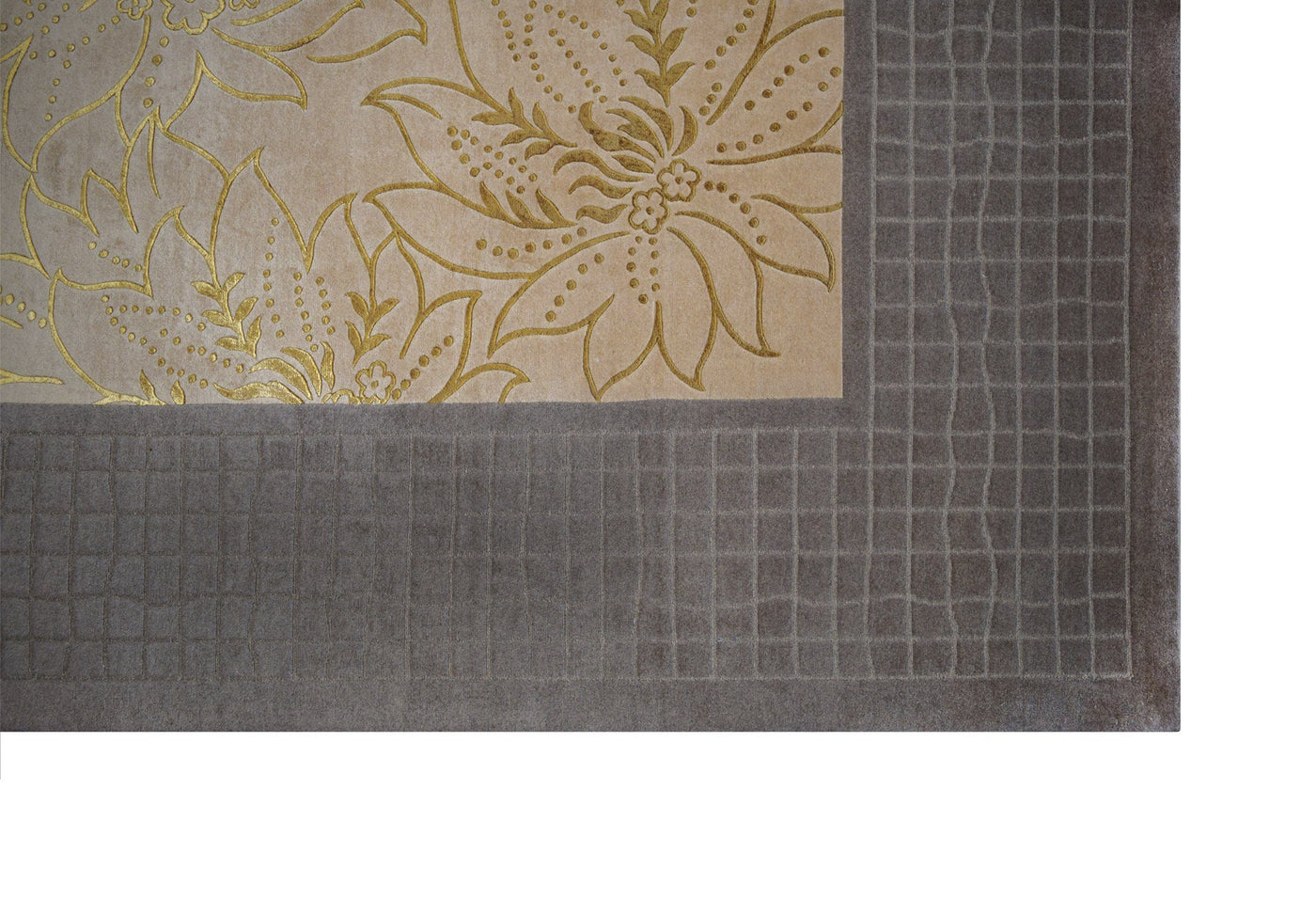 Tibetan Floral Wool Silk 150 Line Gold & Grey Rug (8.9 x 11.9) (14053) Shop Tapis 